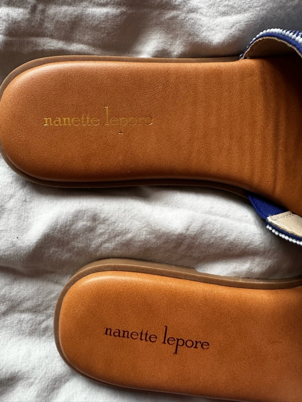 Nanette Lepore Beaded Lemon Slide Sandals Blue Stripe Size 9.5 - Picture 2 of 8